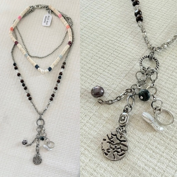 Free People Jewelry - New Free People Layered Silver and Pearl Charm Necklace